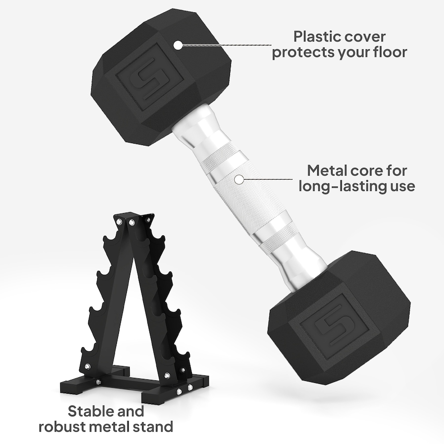 Image 929333_ALTMORE5.jpg, Product 929-333 / Price $239.99, Soozier 100 LBS Dumbbell Set with Rack, Rubber Coated Hex Hand Weights from Soozier on TSC.ca's Health & Fitness department