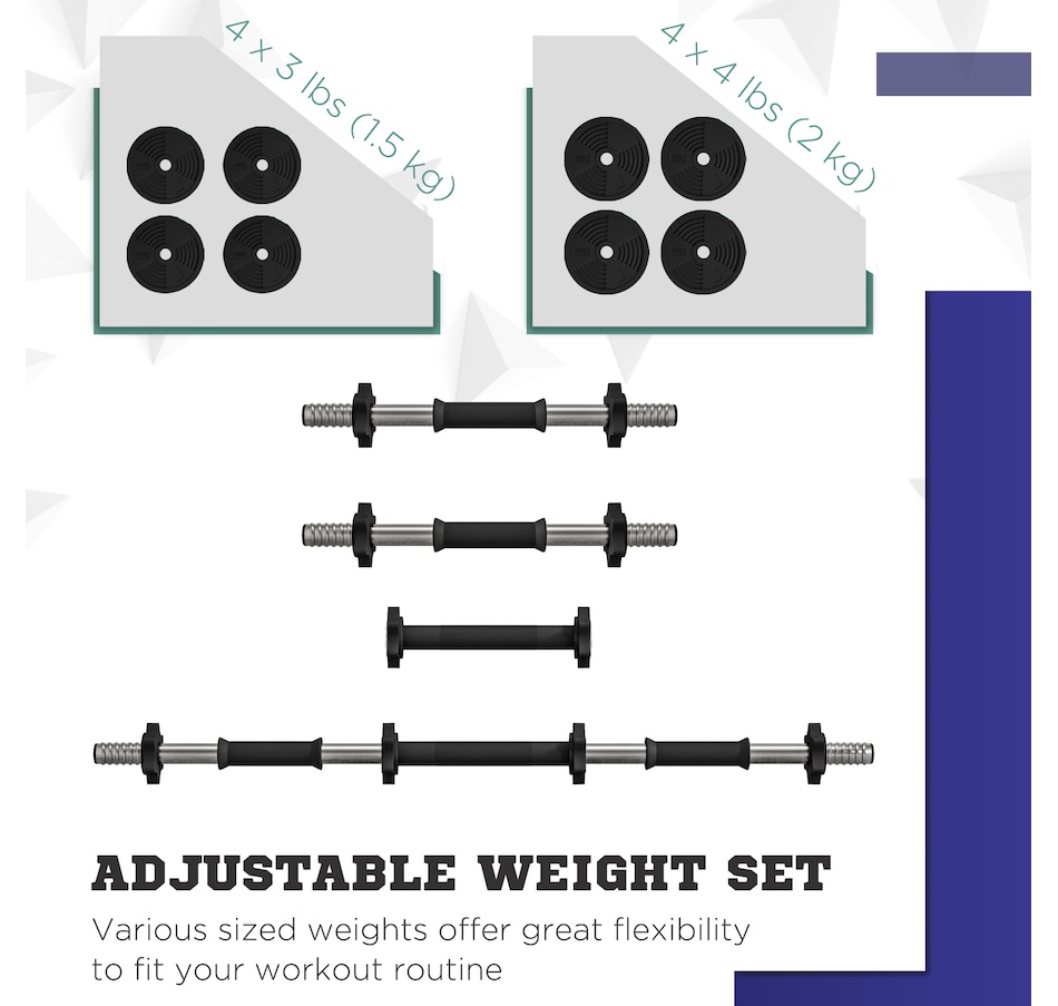 Image 929341_ALTMORE4.jpg, Product 929-341 / Price $59.99, Soozier Adjustable Barbell & Dumbbells Set with Non-slip Handles, 33LBS from Soozier on TSC.ca's Health & Fitness department