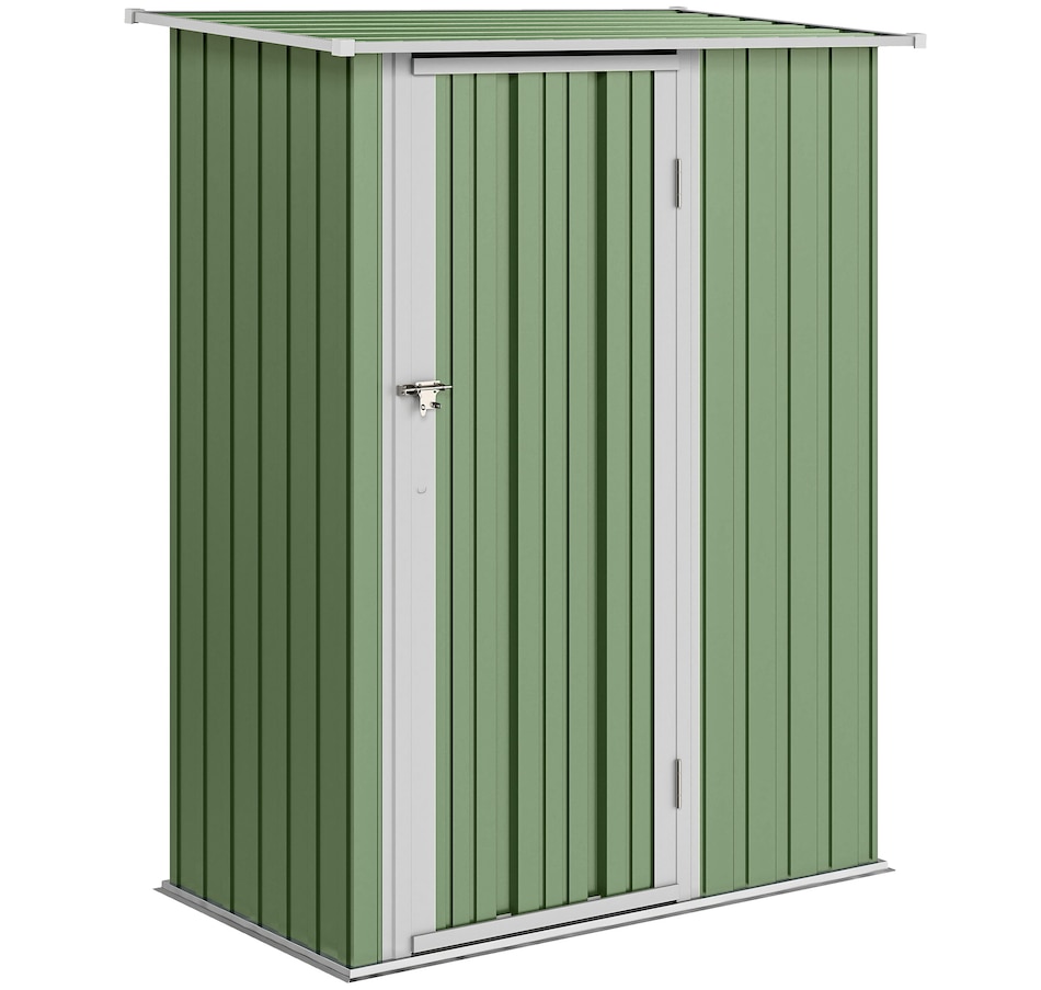 Image 929362.jpg, Product 929-362 / Price $311.99, Outsunny Garden Shed, Metal Tool Shed w/ Sloped Roof, Light Green from Outsunny on TSC.ca's Home & Garden department