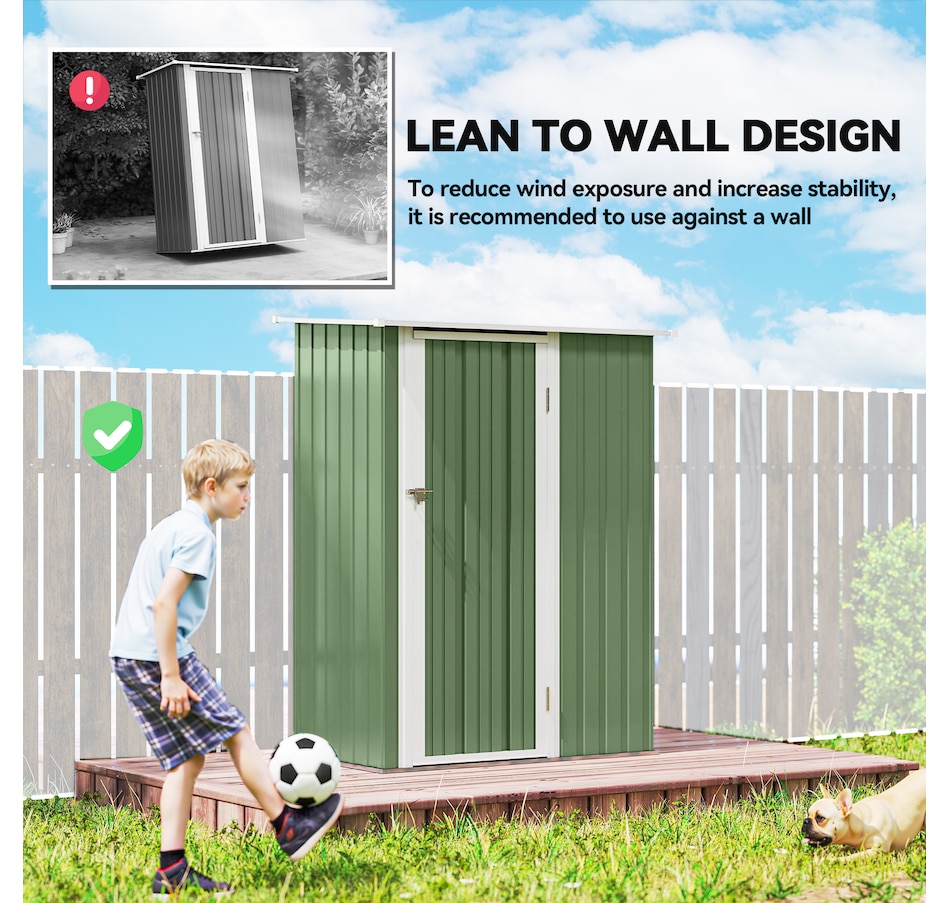 Image 929362_ALTMORE5.jpg, Product 929-362 / Price $311.99, Outsunny Garden Shed, Metal Tool Shed w/ Sloped Roof, Light Green from Outsunny on TSC.ca's Home & Garden department