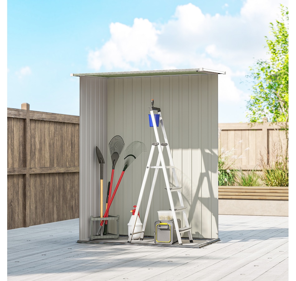 Image 929362_ALTMORE7.jpg, Product 929-362 / Price $311.99, Outsunny Garden Shed, Metal Tool Shed w/ Sloped Roof, Light Green from Outsunny on TSC.ca's Home & Garden department