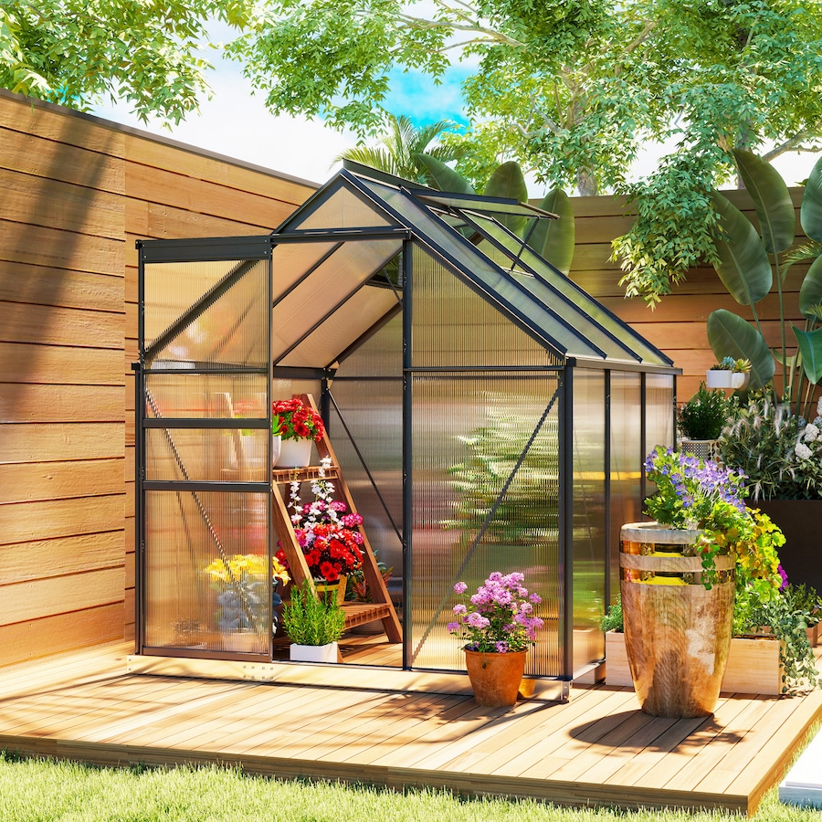 Image 929365_ALTMORE1.jpg, Product 929-365 / Price $379.99, Outsunny 6' x 6' x 6.5' Polycarbonate Greenhouse Walk-in Green House, Grey from Outsunny on TSC.ca's Home & Garden department