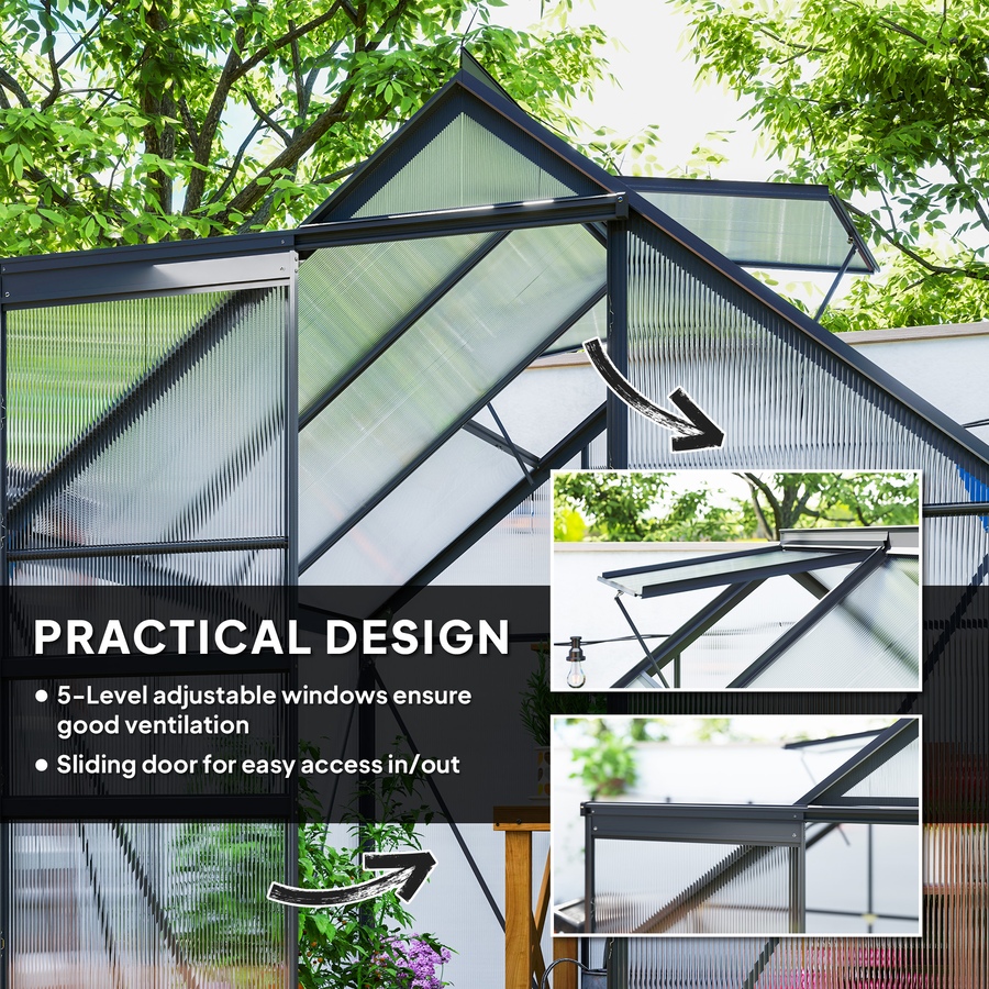 Image 929365_ALTMORE4.jpg, Product 929-365 / Price $379.99, Outsunny 6' x 6' x 6.5' Polycarbonate Greenhouse Walk-in Green House, Grey from Outsunny on TSC.ca's Home & Garden department