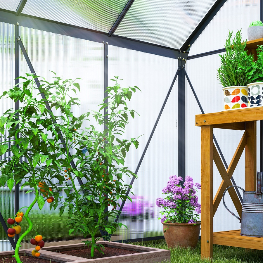 Image 929365_ALTMORE8.jpg, Product 929-365 / Price $379.99, Outsunny 6' x 6' x 6.5' Polycarbonate Greenhouse Walk-in Green House, Grey from Outsunny on TSC.ca's Home & Garden department