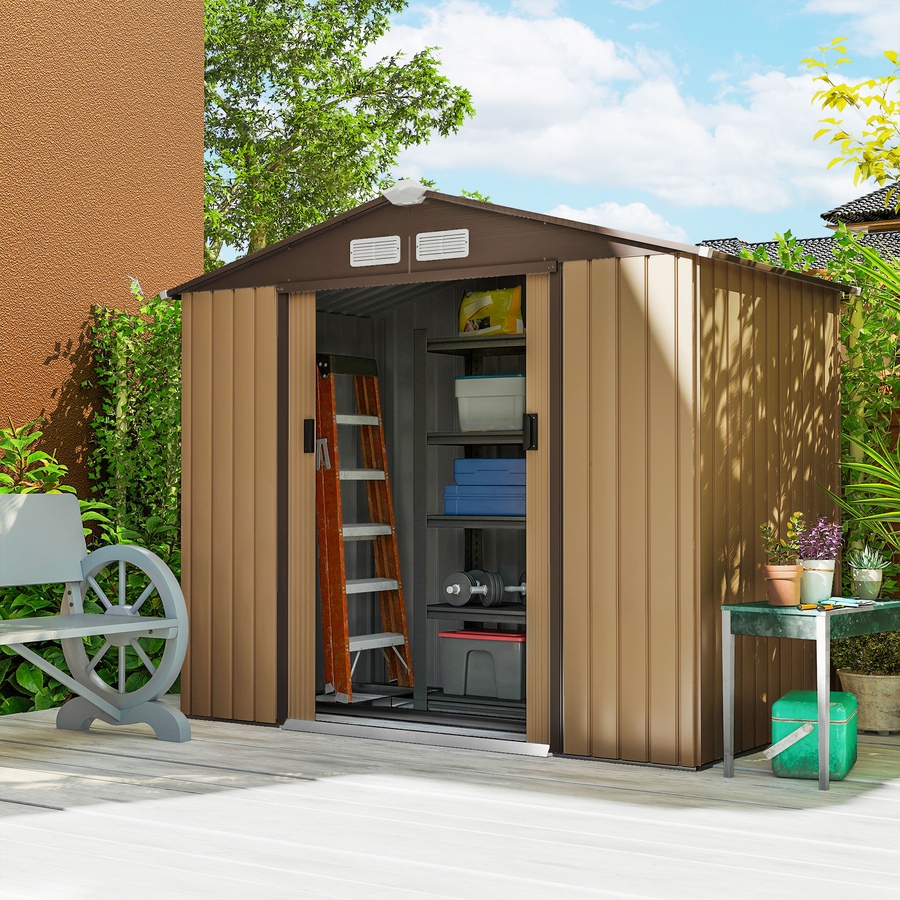 Image 929366_ALTMORE1.jpg, Product 929-366 / Price $319.99, 7' x 4' Garden Storage Shed w/ Foundation Kit and Double Doors Yellow from Outsunny on TSC.ca's Home & Garden department