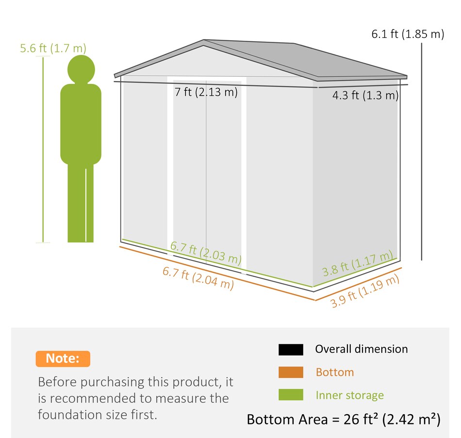 Image 929366_ALTMORE10.jpg, Product 929-366 / Price $339.99, 7' x 4' Garden Storage Shed w/ Foundation Kit and Double Doors Yellow from Outsunny on TSC.ca's Home & Garden department