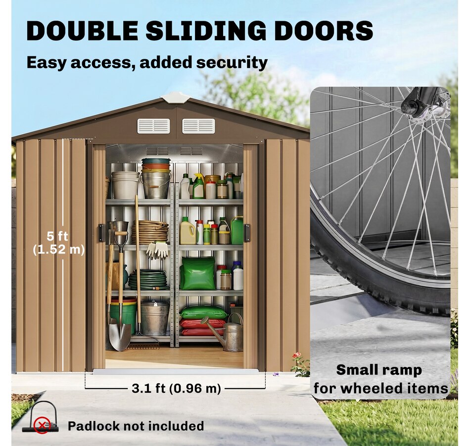 Image 929366_ALTMORE12.jpg, Product 929-366 / Price $339.99, 7' x 4' Garden Storage Shed w/ Foundation Kit and Double Doors Yellow from Outsunny on TSC.ca's Home & Garden department