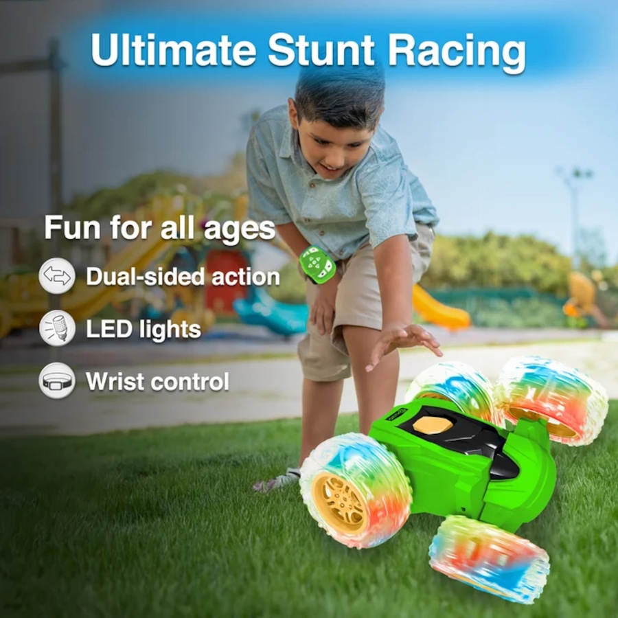 Image 929397_ALTMORE5.jpg, Product 929-397 / Price $41.99, Contixo SC3 RC Stunt Car 4WD – Double-Sided Remote Control Car with 360° Spins, LED Light Wheels & Rechargeable Battery from Contixo on TSC.ca's Toys & Hobbies department