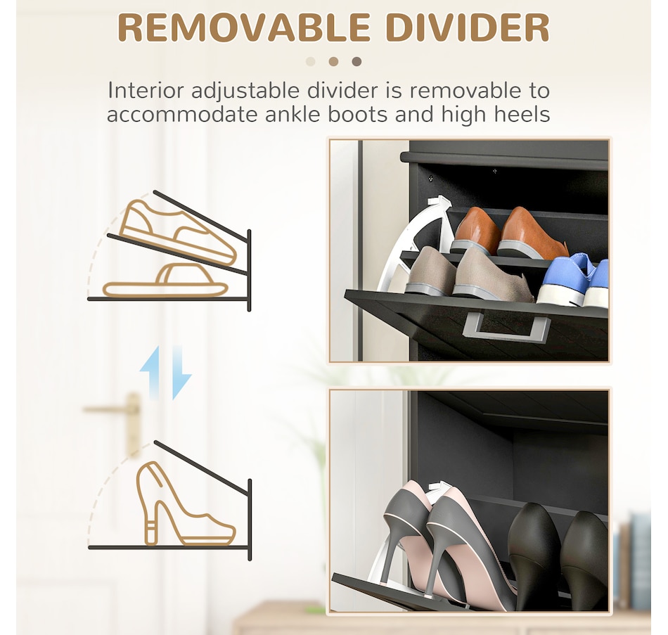 Image 929405_ALTMORE13.jpg, Product 929-405 / Price $99.99 - $139.99, HOMCOM Narrow Shoe Cabinet for Entryway with Flip Drawers Adjustable Shelf from HOMCOM on TSC.ca's Home & Garden department