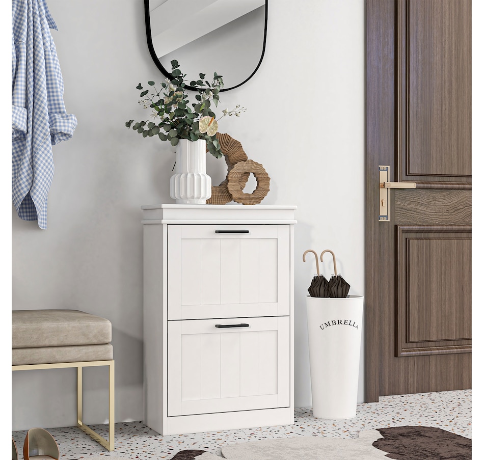 Image 929405_ALTMORE41.jpg, Product 929-405 / Price $99.99 - $139.99, HOMCOM Narrow Shoe Cabinet for Entryway with Flip Drawers Adjustable Shelf from HOMCOM on TSC.ca's Home & Garden department