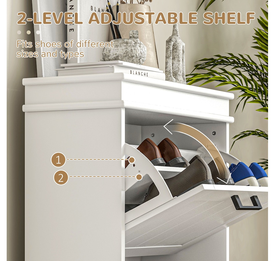 Image 929405_ALTMORE44.jpg, Product 929-405 / Price $99.99 - $139.99, HOMCOM Narrow Shoe Cabinet for Entryway with Flip Drawers Adjustable Shelf from HOMCOM on TSC.ca's Home & Garden department