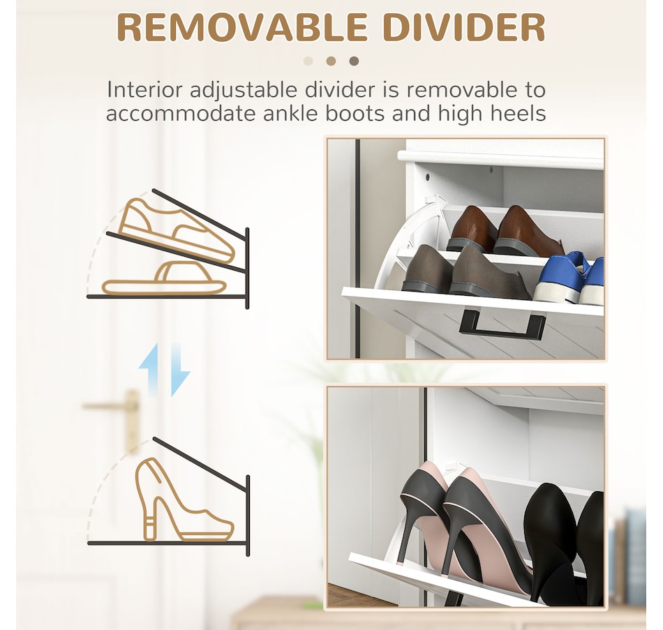 Image 929405_ALTMORE45.jpg, Product 929-405 / Price $99.99 - $139.99, HOMCOM Narrow Shoe Cabinet for Entryway with Flip Drawers Adjustable Shelf from HOMCOM on TSC.ca's Home & Garden department