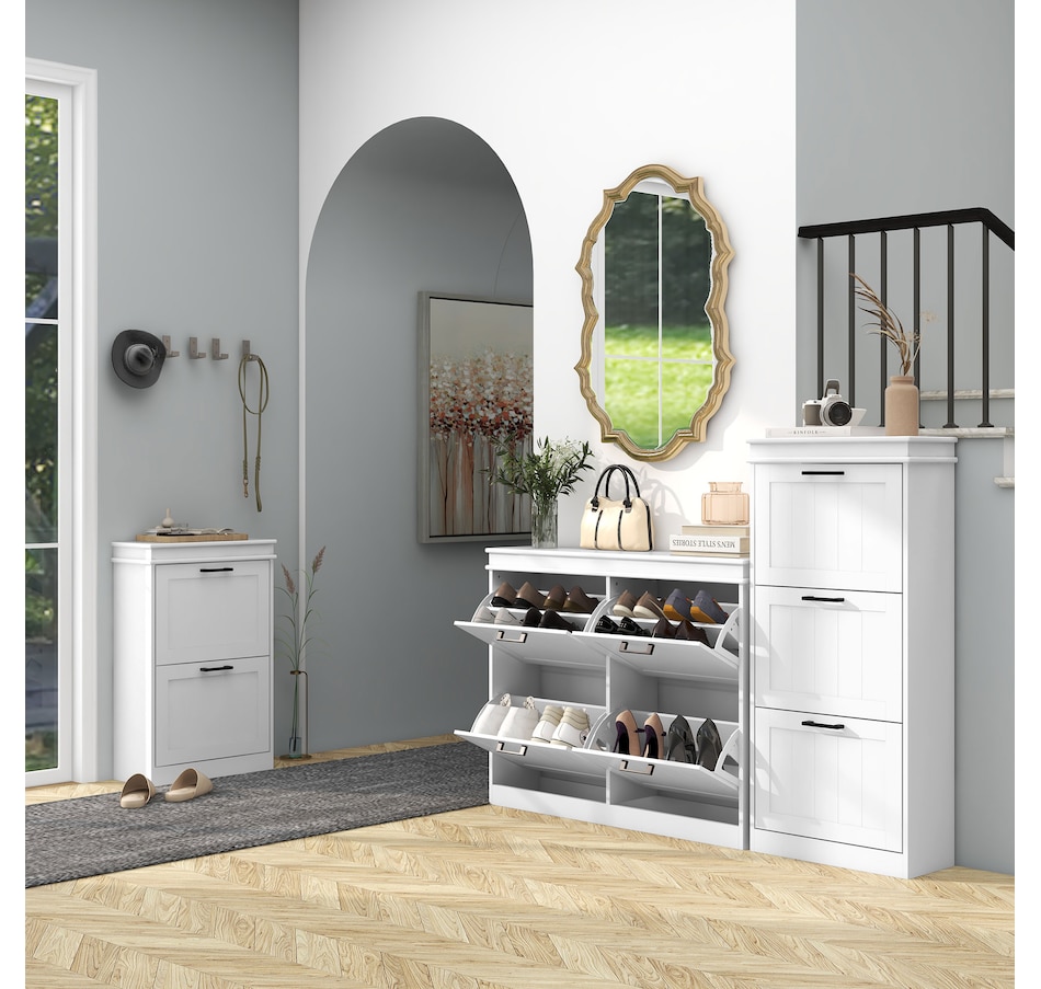 Image 929405_ALTMORE47.jpg, Product 929-405 / Price $99.99 - $139.99, HOMCOM Narrow Shoe Cabinet for Entryway with Flip Drawers Adjustable Shelf from HOMCOM on TSC.ca's Home & Garden department