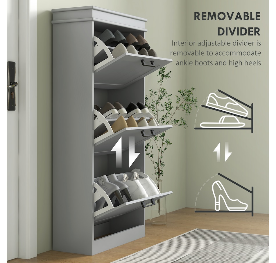 Image 929405_ALTMORE61.jpg, Product 929-405 / Price $99.99 - $139.99, HOMCOM Narrow Shoe Cabinet for Entryway with Flip Drawers Adjustable Shelf from HOMCOM on TSC.ca's Home & Garden department