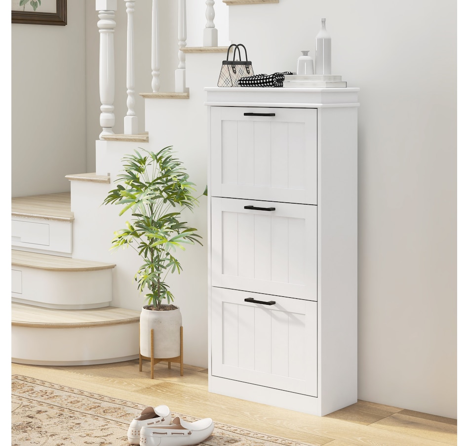 Image 929405_ALTMORE73.jpg, Product 929-405 / Price $99.99 - $139.99, HOMCOM Narrow Shoe Cabinet for Entryway with Flip Drawers Adjustable Shelf from HOMCOM on TSC.ca's Home & Garden department