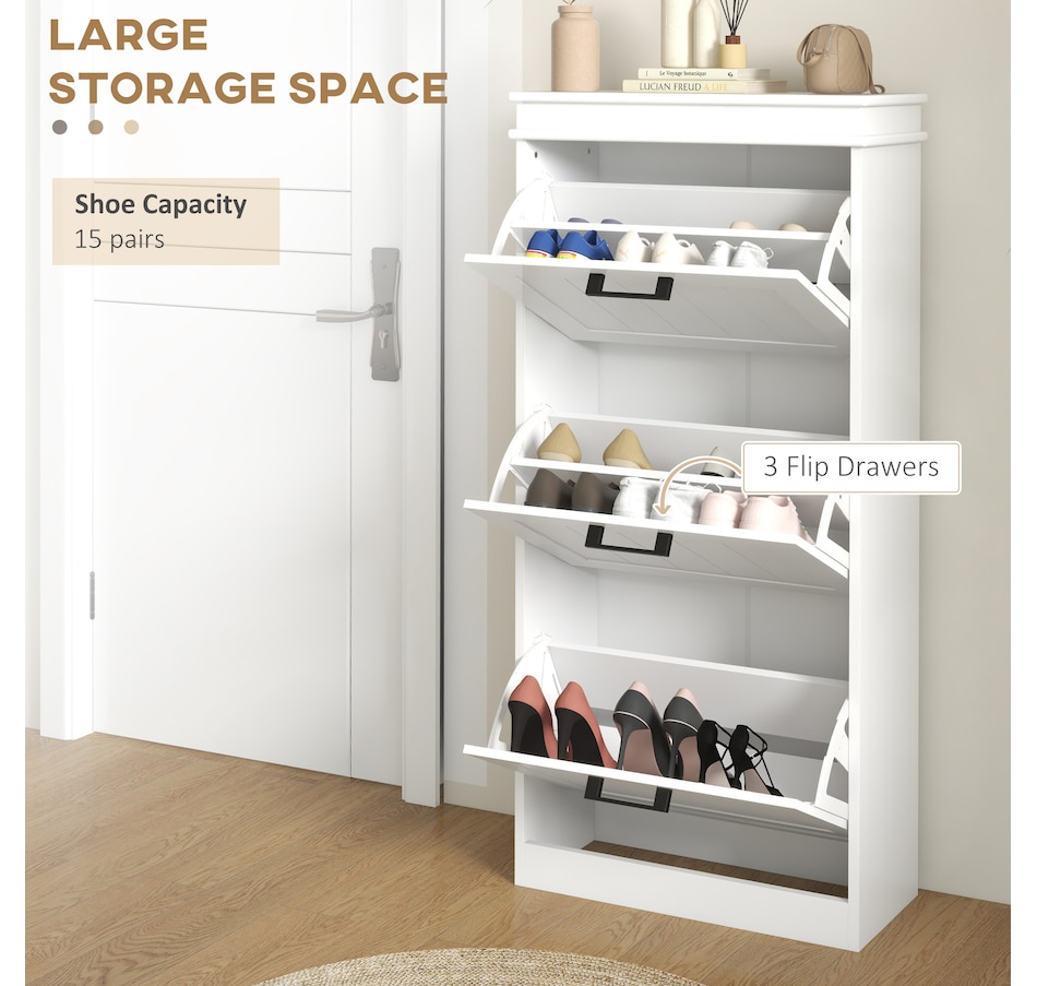 Image 929405_ALTMORE75.jpg, Product 929-405 / Price $99.99 - $139.99, HOMCOM Narrow Shoe Cabinet for Entryway with Flip Drawers Adjustable Shelf from HOMCOM on TSC.ca's Home & Garden department