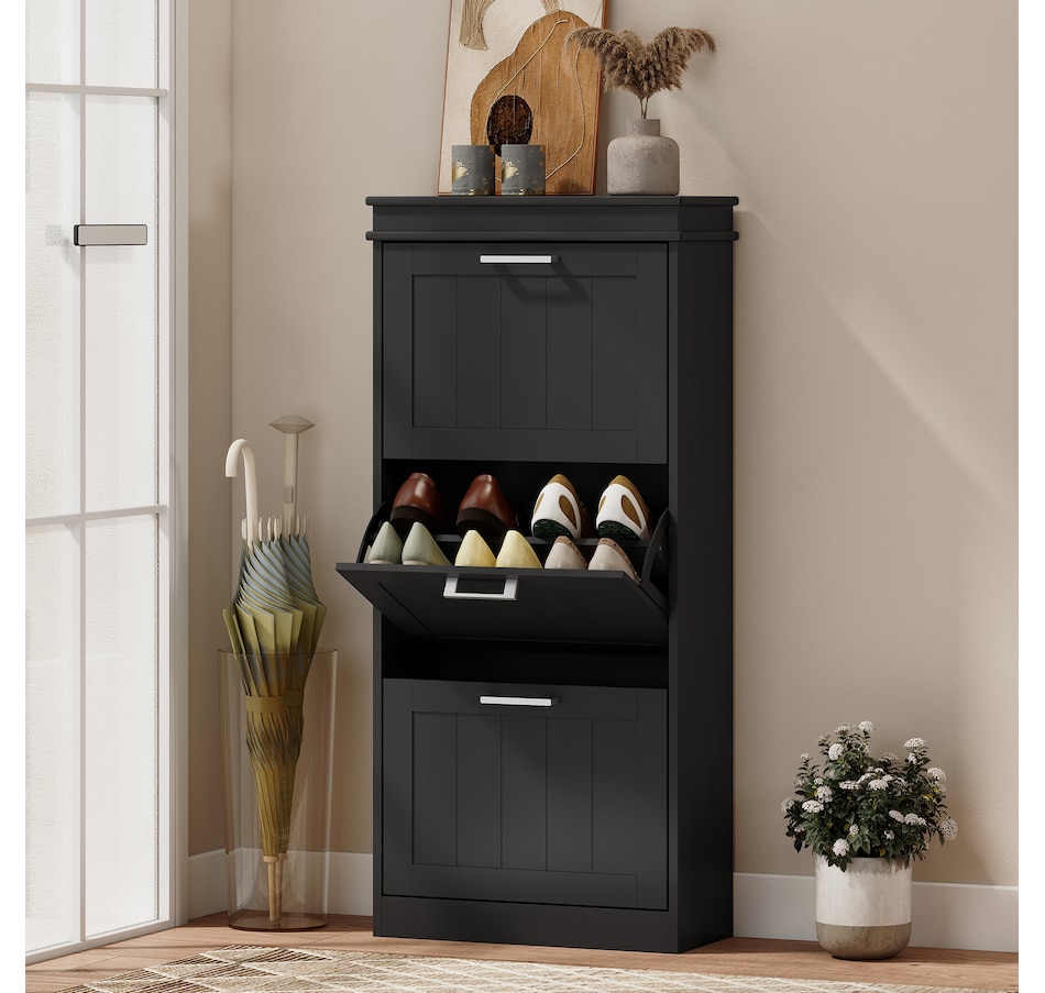 Image 929405_ALTMORE82.jpg, Product 929-405 / Price $99.99 - $139.99, HOMCOM Narrow Shoe Cabinet for Entryway with Flip Drawers Adjustable Shelf from HOMCOM on TSC.ca's Home & Garden department