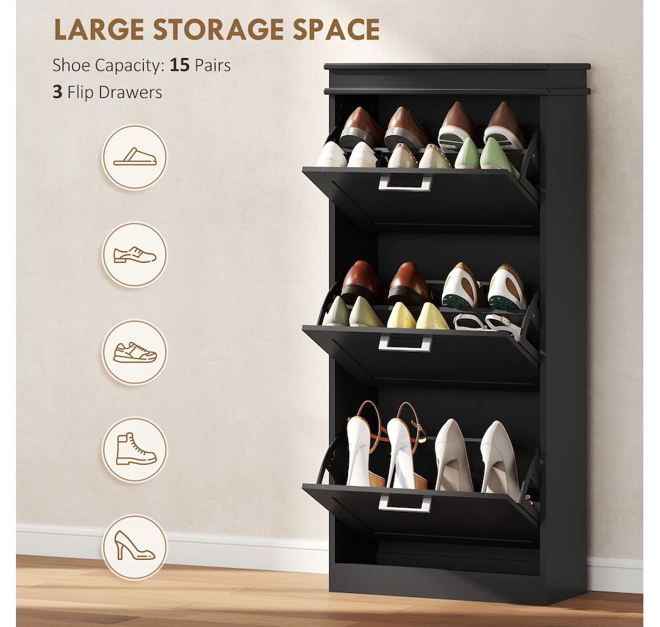 Image 929405_ALTMORE84.jpg, Product 929-405 / Price $99.99 - $139.99, HOMCOM Narrow Shoe Cabinet for Entryway with Flip Drawers Adjustable Shelf from HOMCOM on TSC.ca's Home & Garden department