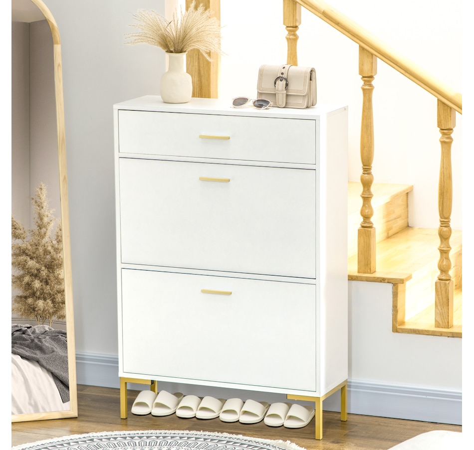 Image 929425_ALTMORE1.jpg, Product 929-425 / Price $139.99 - $159.99, HOMCOM 12 Pair Shoe Storage Cabinet with 2 Flip Doors and Drawer for Hallway from HOMCOM on TSC.ca's Home & Garden department