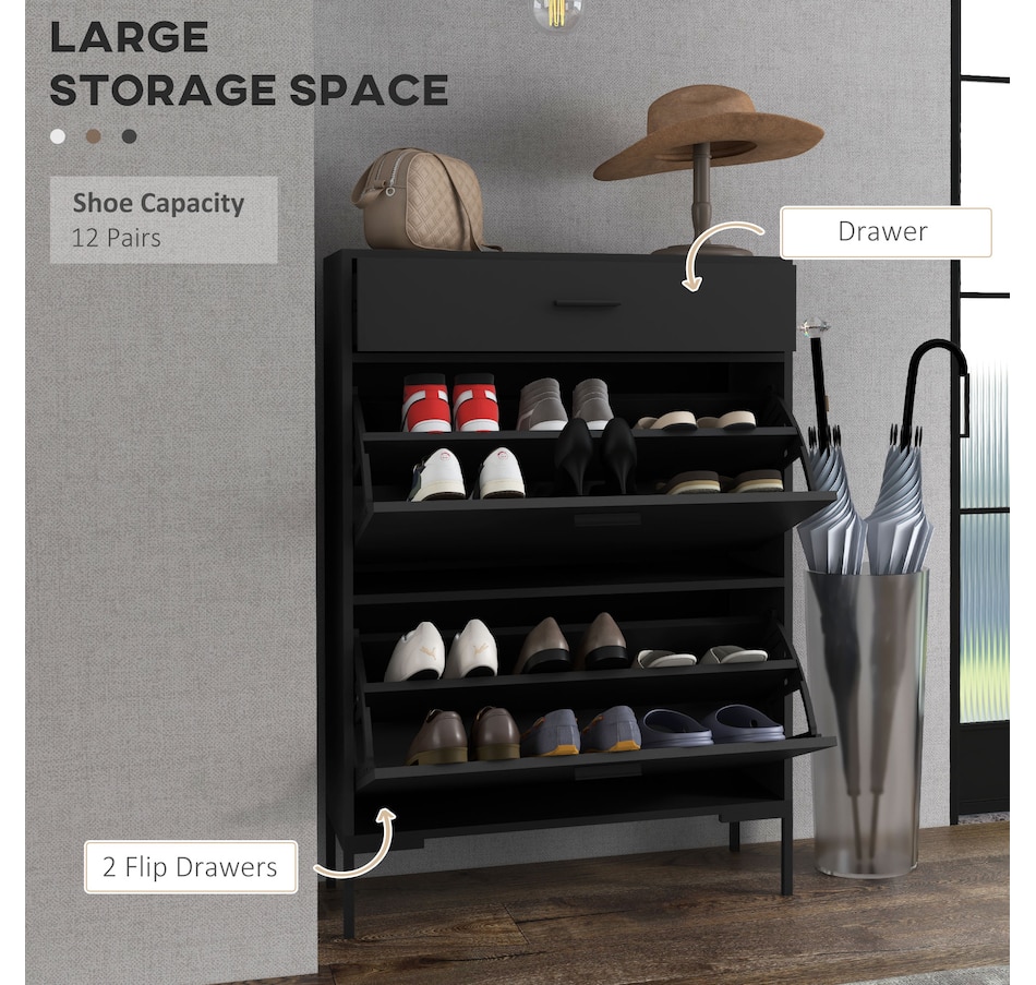 Image 929425_ALTMORE11.jpg, Product 929-425 / Price $139.99 - $159.99, HOMCOM 12 Pair Shoe Storage Cabinet with 2 Flip Doors and Drawer for Hallway from HOMCOM on TSC.ca's Home & Garden department