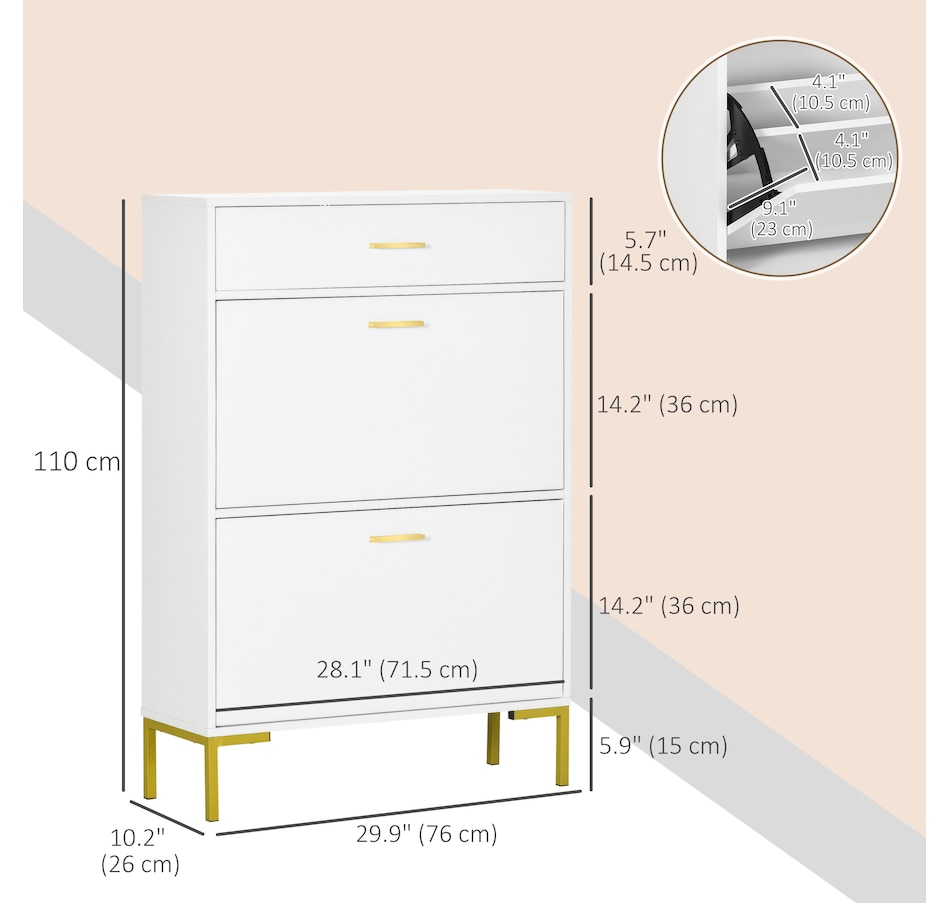 Image 929425_ALTMORE2.jpg, Product 929-425 / Price $139.99 - $159.99, HOMCOM 12 Pair Shoe Storage Cabinet with 2 Flip Doors and Drawer for Hallway from HOMCOM on TSC.ca's Home & Garden department