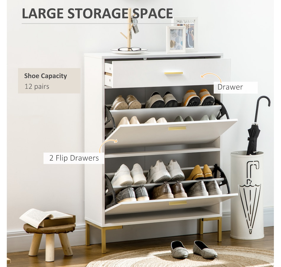 Image 929425_ALTMORE3.jpg, Product 929-425 / Price $139.99 - $159.99, HOMCOM 12 Pair Shoe Storage Cabinet with 2 Flip Doors and Drawer for Hallway from HOMCOM on TSC.ca's Home & Garden department