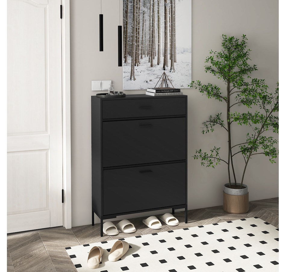 Image 929425_ALTMORE9.jpg, Product 929-425 / Price $139.99 - $159.99, HOMCOM 12 Pair Shoe Storage Cabinet with 2 Flip Doors and Drawer for Hallway from HOMCOM on TSC.ca's Home & Garden department