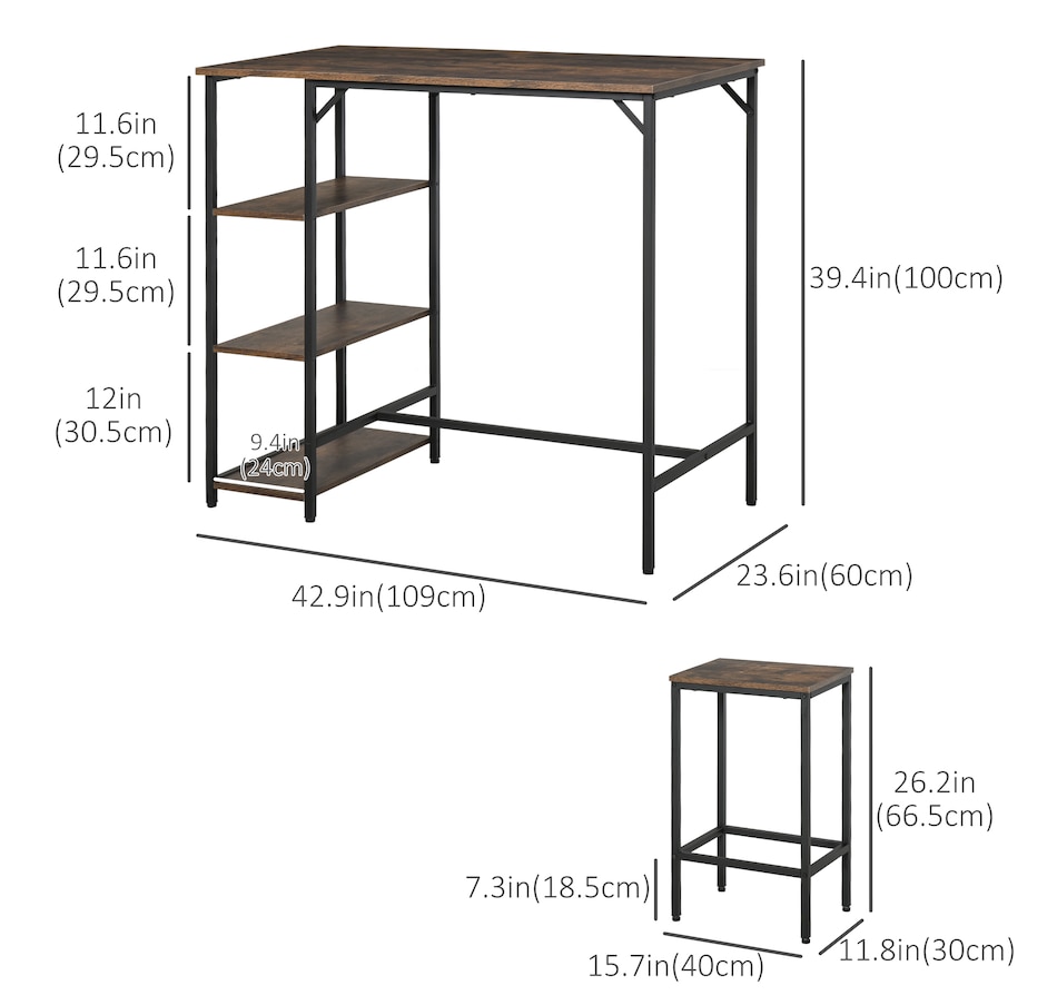 Image 929470_ALTMORE2.jpg, Product 929-470 / Price $154.99, HOMCOM 3 Pieces Bar Height Dining Table Set with Storage Shelf & 2 Stools from HOMCOM on TSC.ca's Home & Garden department