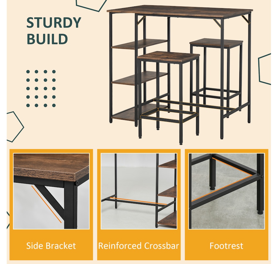 Image 929470_ALTMORE4.jpg, Product 929-470 / Price $154.99, HOMCOM 3 Pieces Bar Height Dining Table Set with Storage Shelf & 2 Stools from HOMCOM on TSC.ca's Home & Garden department