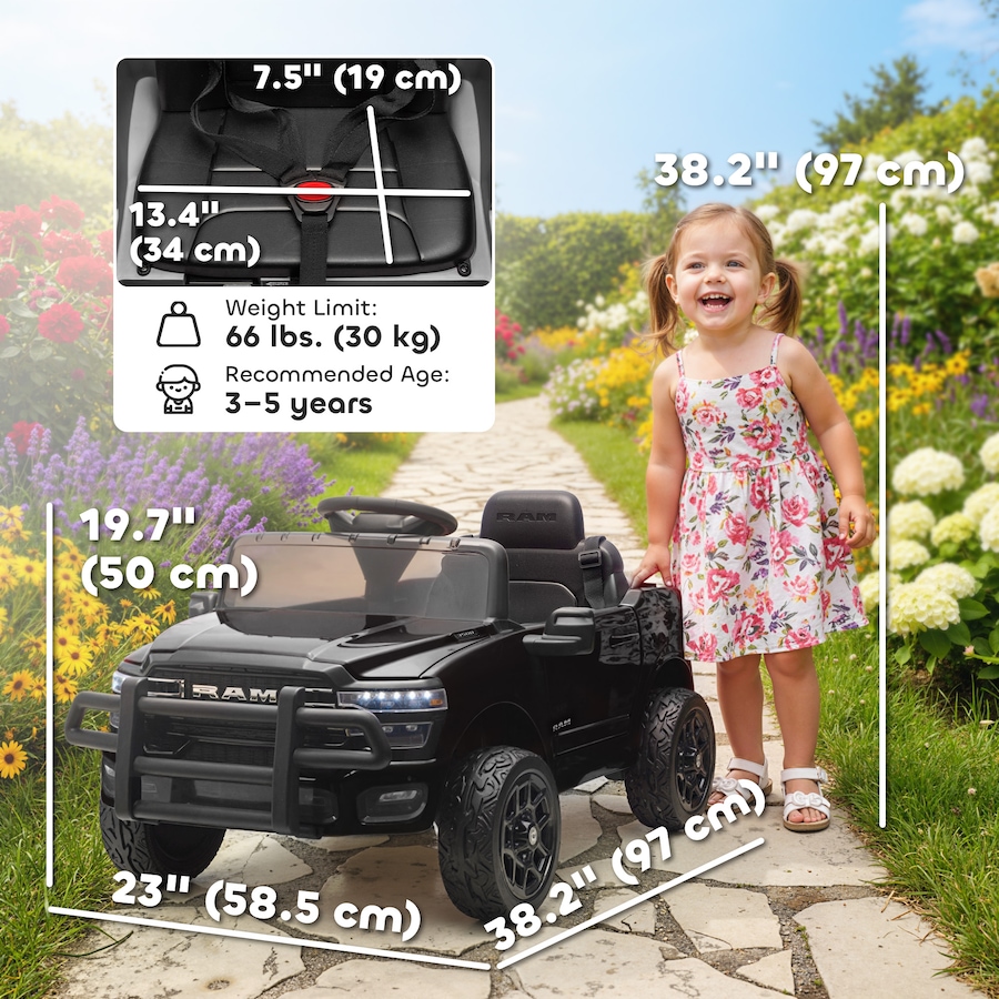 Image 929501_ALTMORE2.jpg, Product 929-501 / Price $229.99, Qaba 12V Licensed Dodge RAM 3500 Electric Ride on Car for 3-5 Years, Black from Qaba on TSC.ca's Toys & Hobbies department