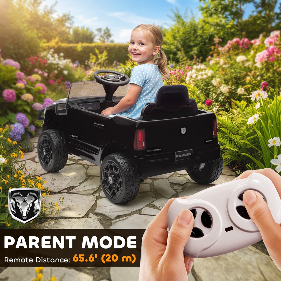 Image 929501_ALTMORE4.jpg, Product 929-501 / Price $229.99, Qaba 12V Licensed Dodge RAM 3500 Electric Ride on Car for 3-5 Years, Black from Qaba on TSC.ca's Toys & Hobbies department