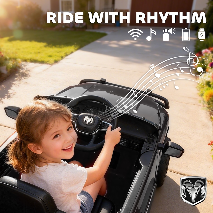 Image 929501_ALTMORE6.jpg, Product 929-501 / Price $229.99, Qaba 12V Licensed Dodge RAM 3500 Electric Ride on Car for 3-5 Years, Black from Qaba on TSC.ca's Toys & Hobbies department