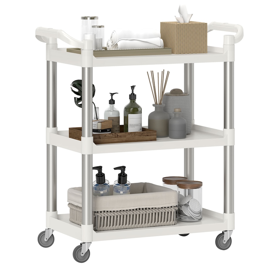 Image 929504.jpg, Product 929-504 / Price $124.99, HOMCOM Utility Cart on Wheels, 3-Tier Rolling Cart for Kitchen, White from HOMCOM on TSC.ca's Home & Garden department