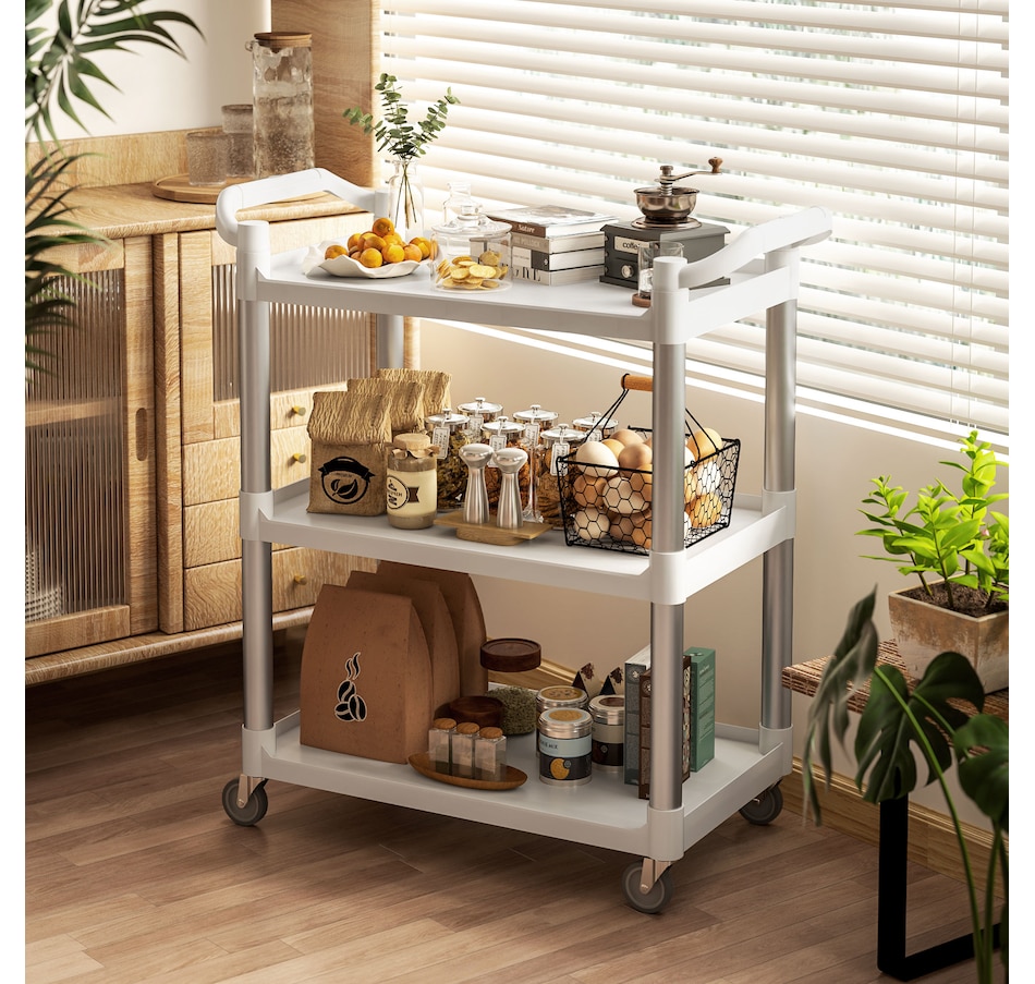 Image 929504_ALTMORE1.jpg, Product 929-504 / Price $124.99, HOMCOM Utility Cart on Wheels, 3-Tier Rolling Cart for Kitchen, White from HOMCOM on TSC.ca's Home & Garden department