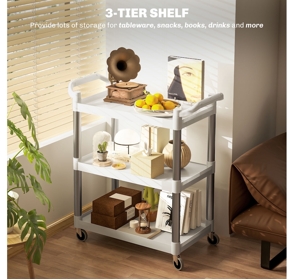 Image 929504_ALTMORE5.jpg, Product 929-504 / Price $124.99, HOMCOM Utility Cart on Wheels, 3-Tier Rolling Cart for Kitchen, White from HOMCOM on TSC.ca's Home & Garden department