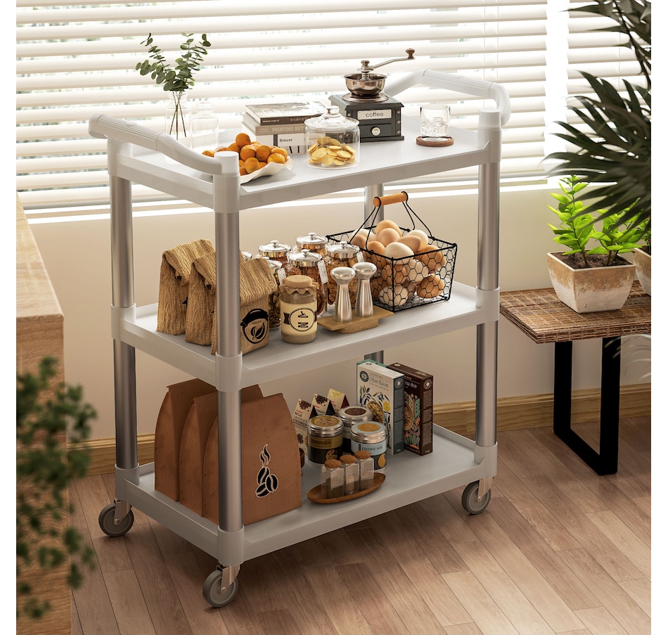 Image 929504_ALTMORE6.jpg, Product 929-504 / Price $124.99, HOMCOM Utility Cart on Wheels, 3-Tier Rolling Cart for Kitchen, White from HOMCOM on TSC.ca's Home & Garden department