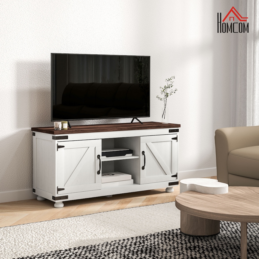 Image 929560_ALTMORE1.jpg, Product 929-560 / Price $182.99, HOMCOM Farmhouse TV Stand for up to 50" TV with Barn Doors Distressed White from HOMCOM on TSC.ca's Home & Garden department