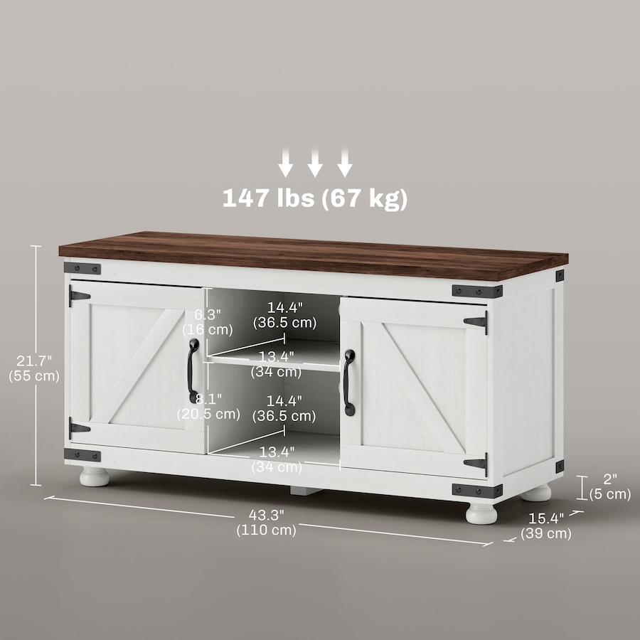 Image 929560_ALTMORE2.jpg, Product 929-560 / Price $182.99, HOMCOM Farmhouse TV Stand for up to 50" TV with Barn Doors Distressed White from HOMCOM on TSC.ca's Home & Garden department