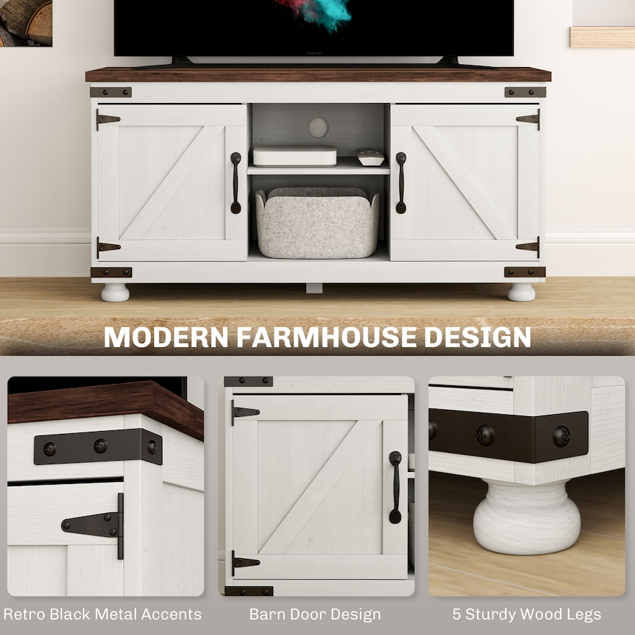 Image 929560_ALTMORE6.jpg, Product 929-560 / Price $182.99, HOMCOM Farmhouse TV Stand for up to 50" TV with Barn Doors Distressed White from HOMCOM on TSC.ca's Home & Garden department