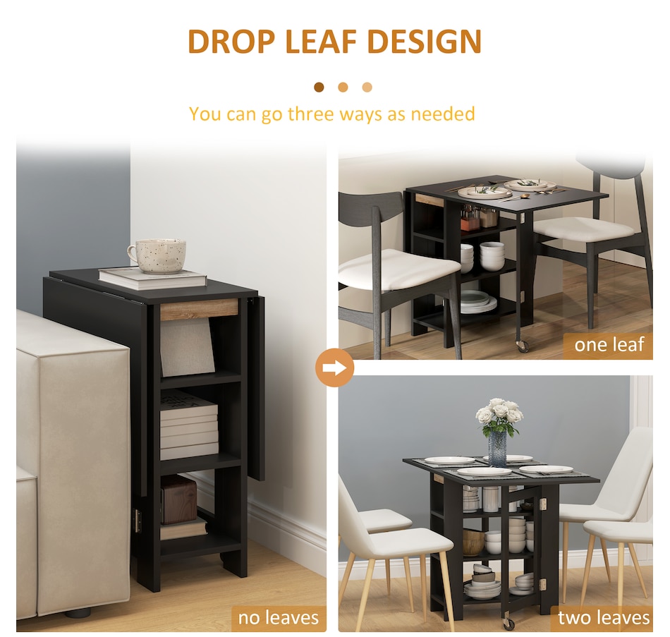 Image 929580_ALTMORE12.jpg, Product 929-580 / Price $139.99 - $144.99, HOMCOM Foldable Dining Table, Drop Leaf Table with Storage for Kitchen from HOMCOM on TSC.ca's Home & Garden department