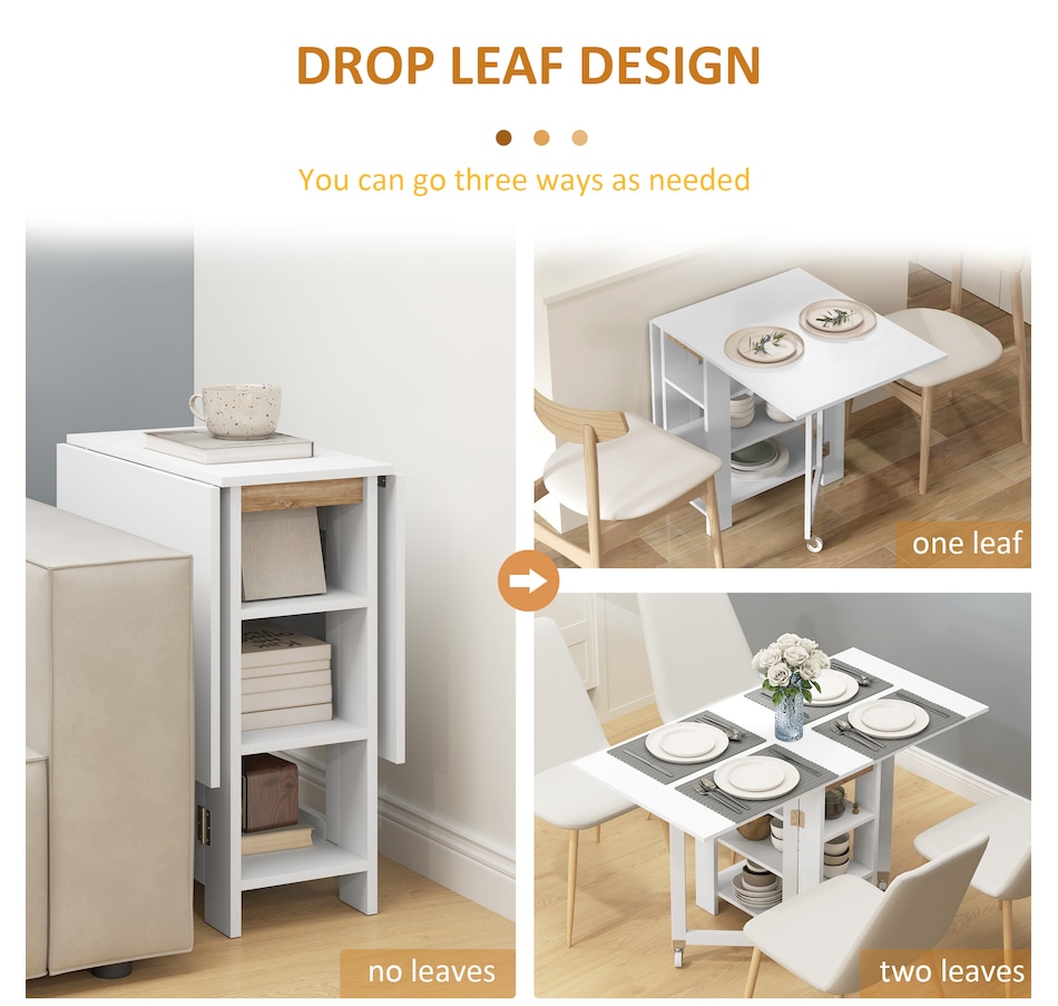 Image 929580_ALTMORE4.jpg, Product 929-580 / Price $139.99 - $144.99, HOMCOM Foldable Dining Table, Drop Leaf Table with Storage for Kitchen from HOMCOM on TSC.ca's Home & Garden department