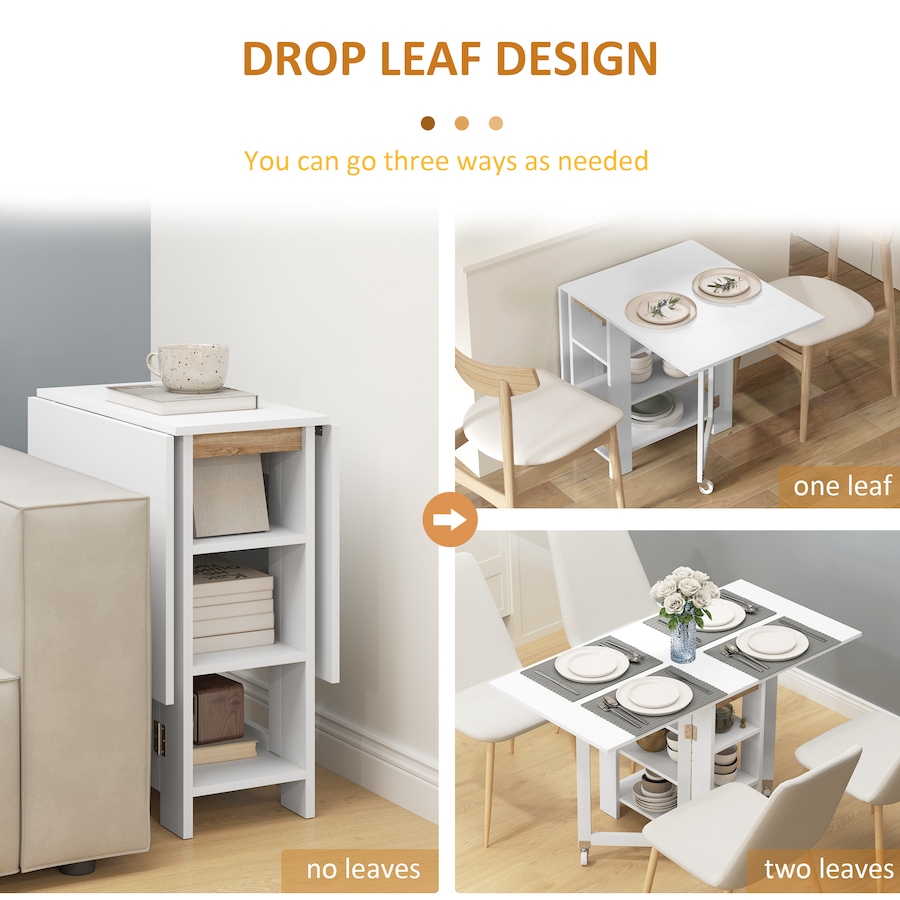 Image 929580_ALTMORE4.jpg, Product 929-580 / Price $129.99 - $144.99, HOMCOM Foldable Dining Table, Drop Leaf Table with Storage for Kitchen from HOMCOM on TSC.ca's Home & Garden department