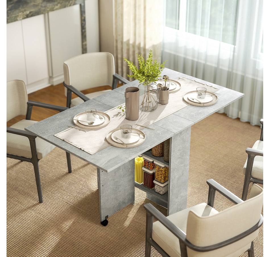 Image 929585_ALTMORE49.jpg, Product 929-585 / Price $129.99 - $144.99, HOMCOM Folding Dining Table, Drop Leaf Table with 2-tier Shelves from HOMCOM on TSC.ca's Home & Garden department