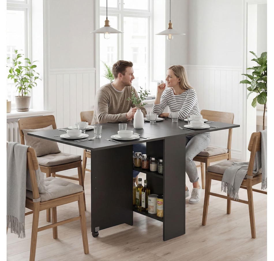 Image 929585_ALTMORE58.jpg, Product 929-585 / Price $129.99 - $144.99, HOMCOM Folding Dining Table, Drop Leaf Table with 2-tier Shelves from HOMCOM on TSC.ca's Home & Garden department
