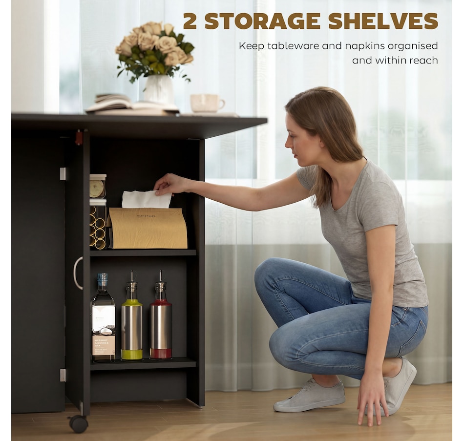 Image 929585_ALTMORE61.jpg, Product 929-585 / Price $129.99 - $144.99, HOMCOM Folding Dining Table, Drop Leaf Table with 2-tier Shelves from HOMCOM on TSC.ca's Home & Garden department