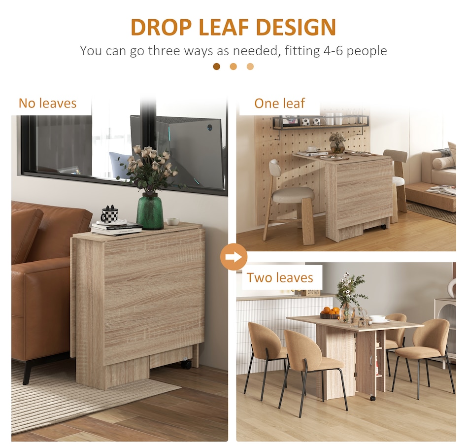 Image 929585_ALTMORE68.jpg, Product 929-585 / Price $129.99 - $144.99, HOMCOM Folding Dining Table, Drop Leaf Table with 2-tier Shelves from HOMCOM on TSC.ca's Home & Garden department