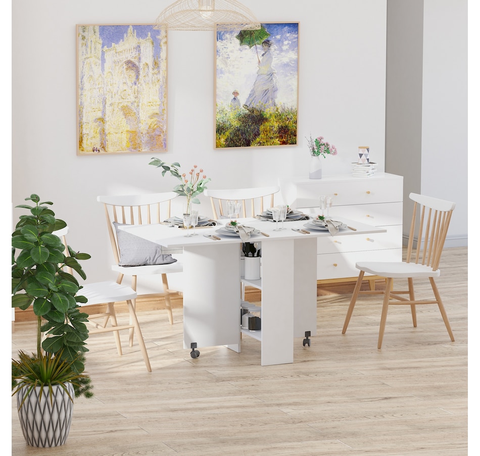 Image 929585_ALTMORE7.jpg, Product 929-585 / Price $129.99 - $144.99, HOMCOM Folding Dining Table, Drop Leaf Table with 2-tier Shelves from HOMCOM on TSC.ca's Home & Garden department