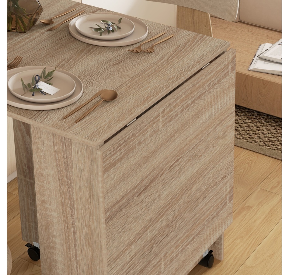 Image 929585_ALTMORE71.jpg, Product 929-585 / Price $129.99 - $144.99, HOMCOM Folding Dining Table, Drop Leaf Table with 2-tier Shelves from HOMCOM on TSC.ca's Home & Garden department