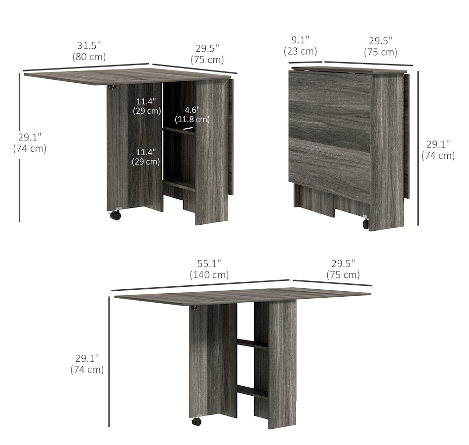 Image 929585_ALTMORE79.jpg, Product 929-585 / Price $129.99 - $144.99, HOMCOM Folding Dining Table, Drop Leaf Table with 2-tier Shelves from HOMCOM on TSC.ca's Home & Garden department