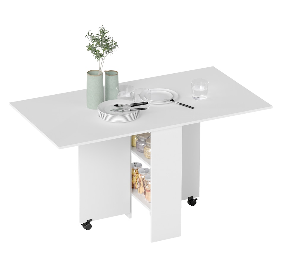 Image 929585_ST01.jpg, Product 929-585 / Price $129.99 - $144.99, HOMCOM Folding Dining Table, Drop Leaf Table with 2-tier Shelves from HOMCOM on TSC.ca's Home & Garden department